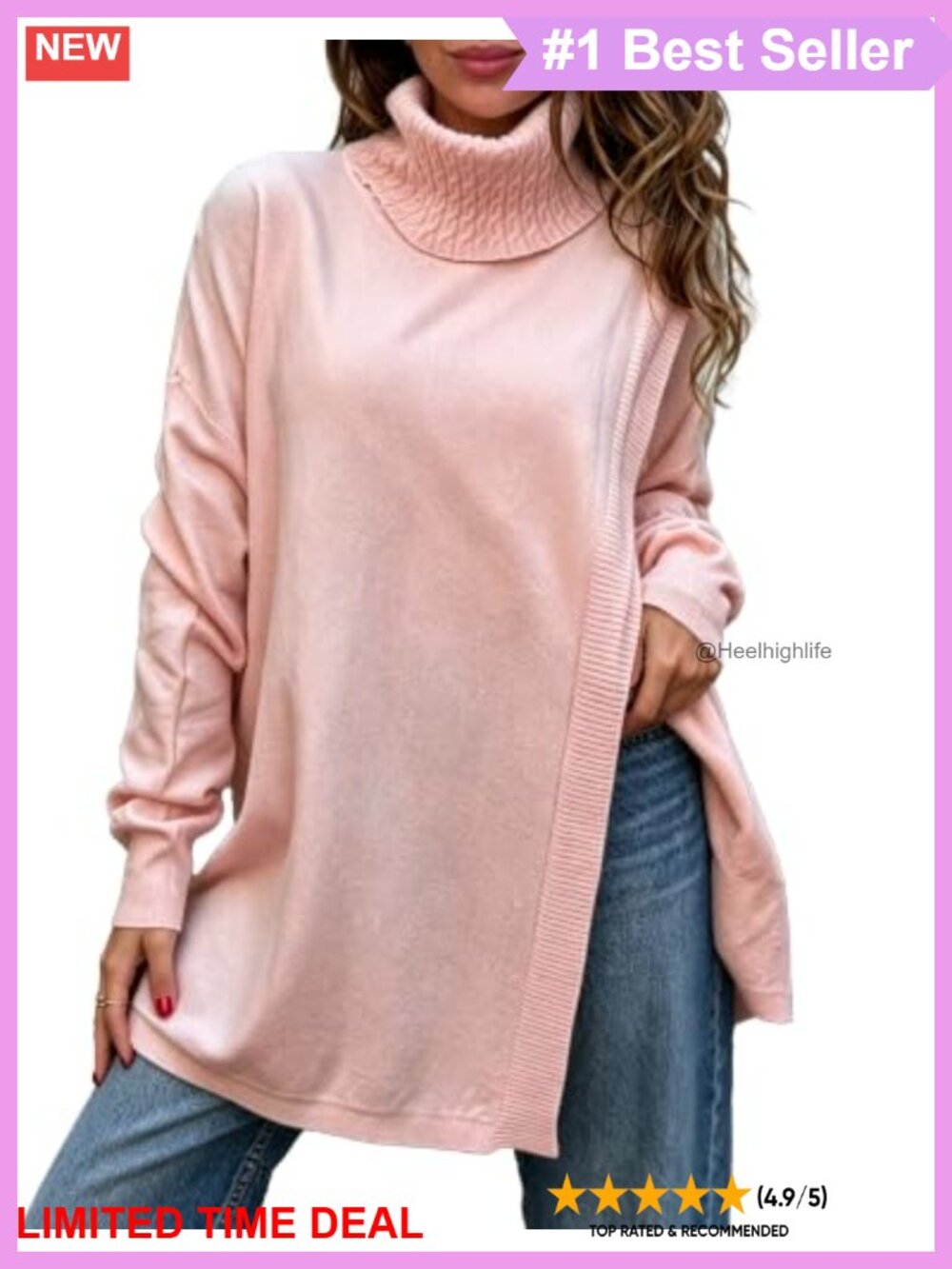 Turtleneck Sweater Oversized Cable Knit Pullover Soft Knit